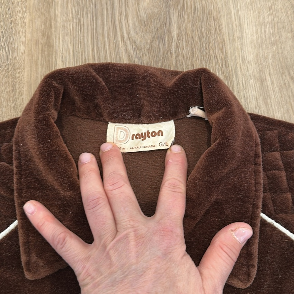 Vintage velvet Velour Half Zip Pullover 70s velvet Streetwear Quiet Luxury Brown - Picture 10 of 14